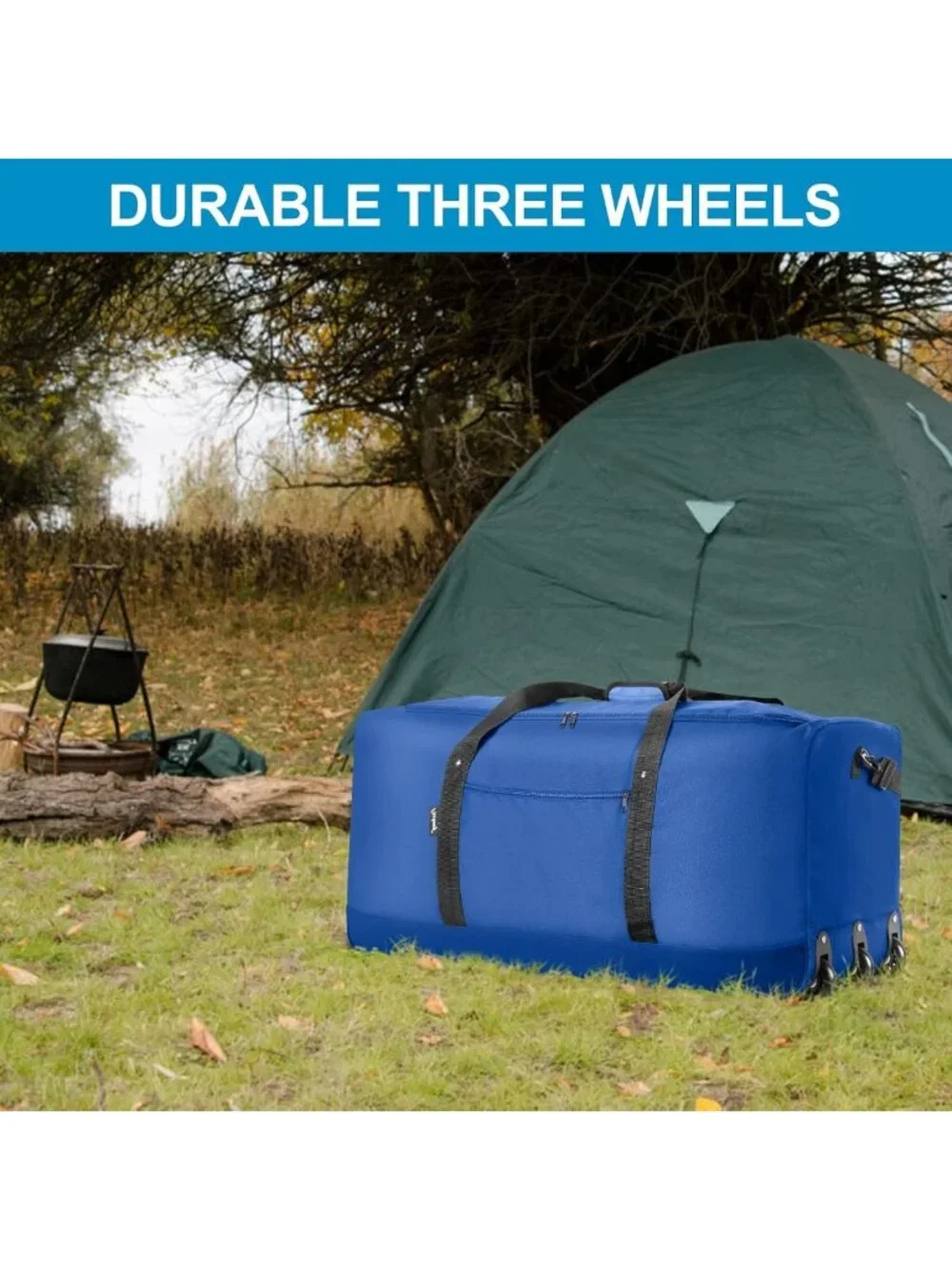 120L Lightweight Foldable Rolling Duffel Bag with 3 Wheels & Shoulder Strap